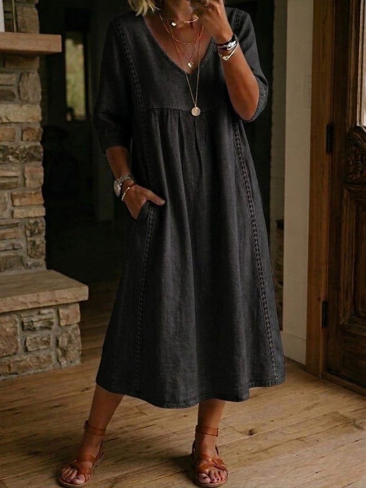 Janice™ | Casual V-Neck Relaxed Midi Dress