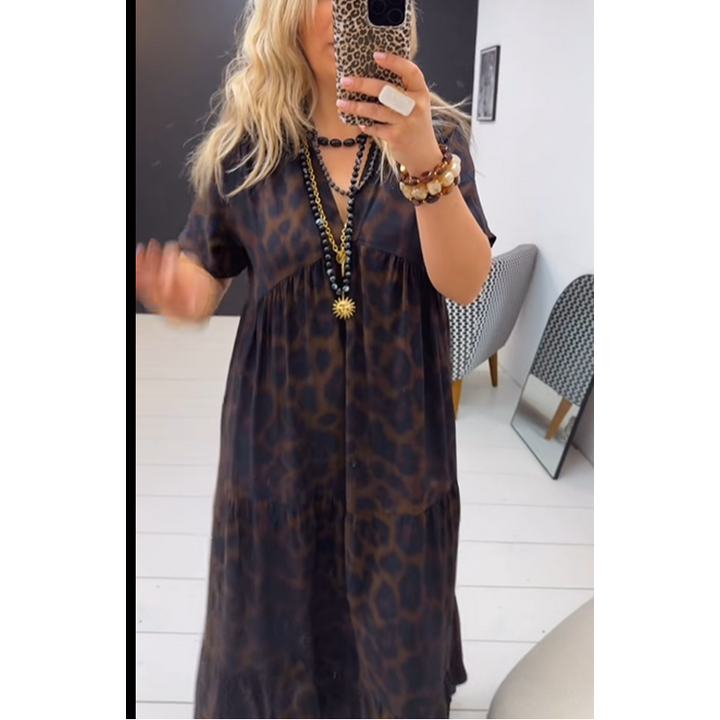 Flonnie™ | Leopard Print V-Neck Maxi Dress